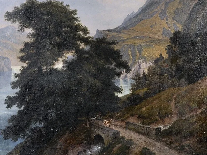 1819-Hermann Herdtle - Una scena alpina, con una signora che pascola le capre